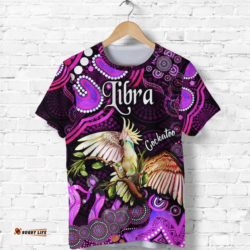 custom personalised australian astrology t shirt libra cockatoo glider zodiac aboriginal vibes pink