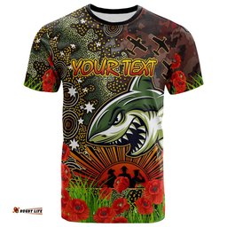 australia cronulla anzac t shirt custom anzac remembrance poppy and indigenous patterns t shirt