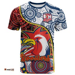 custom text and number roosters rugby t shirt easts 1908 aboriginal artsy premiers