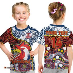 custom text and number roosters rugby t shirt easts 1908 aboriginal artsy premiers
