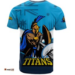 Amazing Aussie Gold Coast Titans T-Shirt - Gold Coast Titans Mascot With Australia Flag