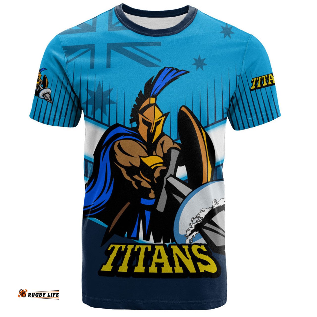 Amazing Aussie Gold Coast Titans T-Shirt - Gold Coast Titans Mascot With Australia Flag