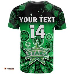 custom text and number stars cricket t shirt melbourne team green gradient aboriginal art