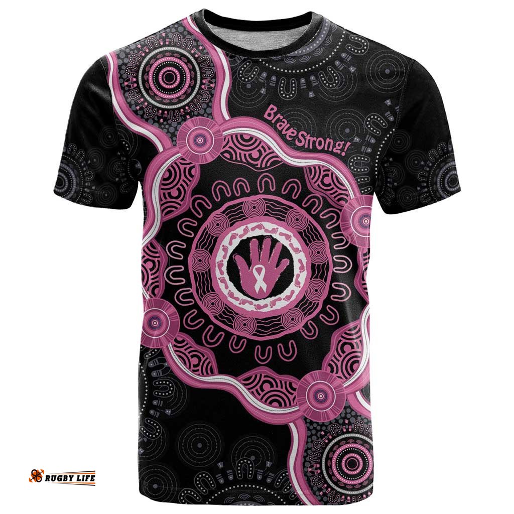 personalised australia breast cancer t shirt brave strong aboriginal art