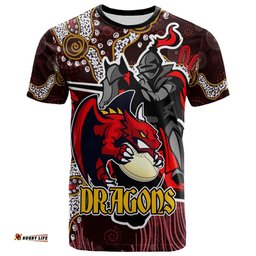 Amazing Aussie St. George Illawarra Dragons T-Shirt - Custom Dragon with Ball and Knight Contemporary Style of Aboriginal Inspired