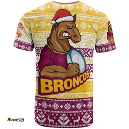 Amazing Aussie Brisbane Broncos T-shirt - Custom Brisbane Broncos Mascot Knitted Christmas Patterns T-shirt