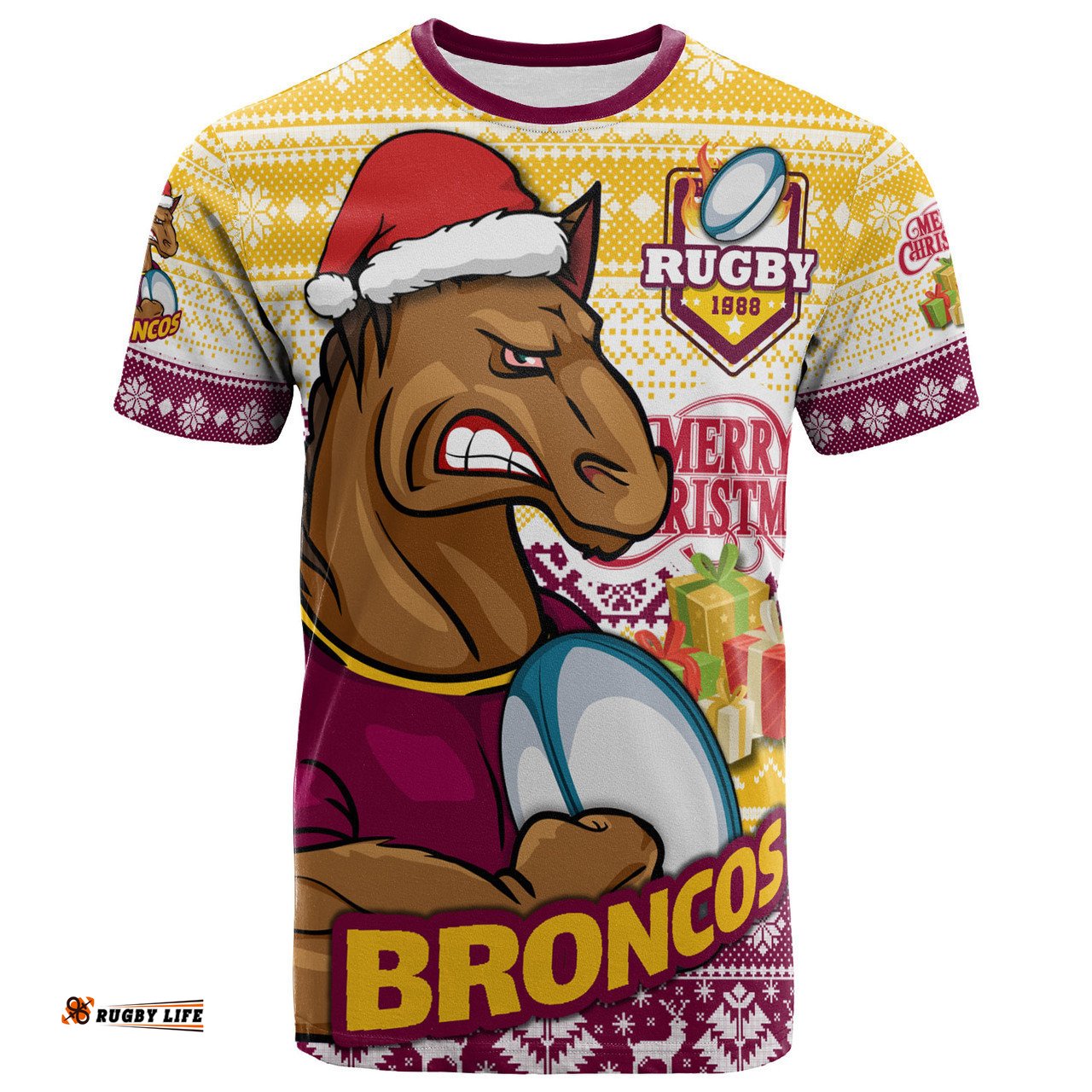 Amazing Aussie Brisbane Broncos T-shirt - Custom Brisbane Broncos Mascot Knitted Christmas Patterns T-shirt