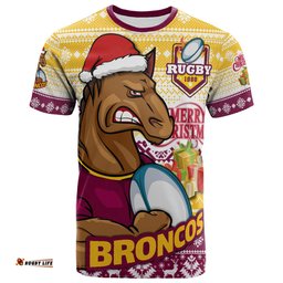 Amazing Aussie Brisbane Broncos T-shirt - Custom Brisbane Broncos Mascot Knitted Christmas Patterns T-shirt