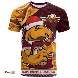 Amazing Aussie Brisbane Broncos Christmas T-shirt - Custom Brisbane Broncos Pride Since 1988 Aboriginal Inspired and Ugly Pattern T-shirt