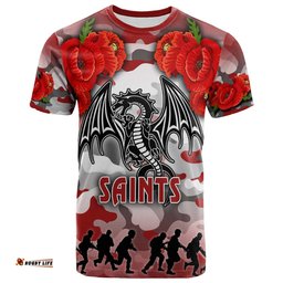 Amazing Aussie St. George Illawarra Dragons Anzac Custom T-shirt - Poppies Flower Saint Lest We Forget T-shirt Red