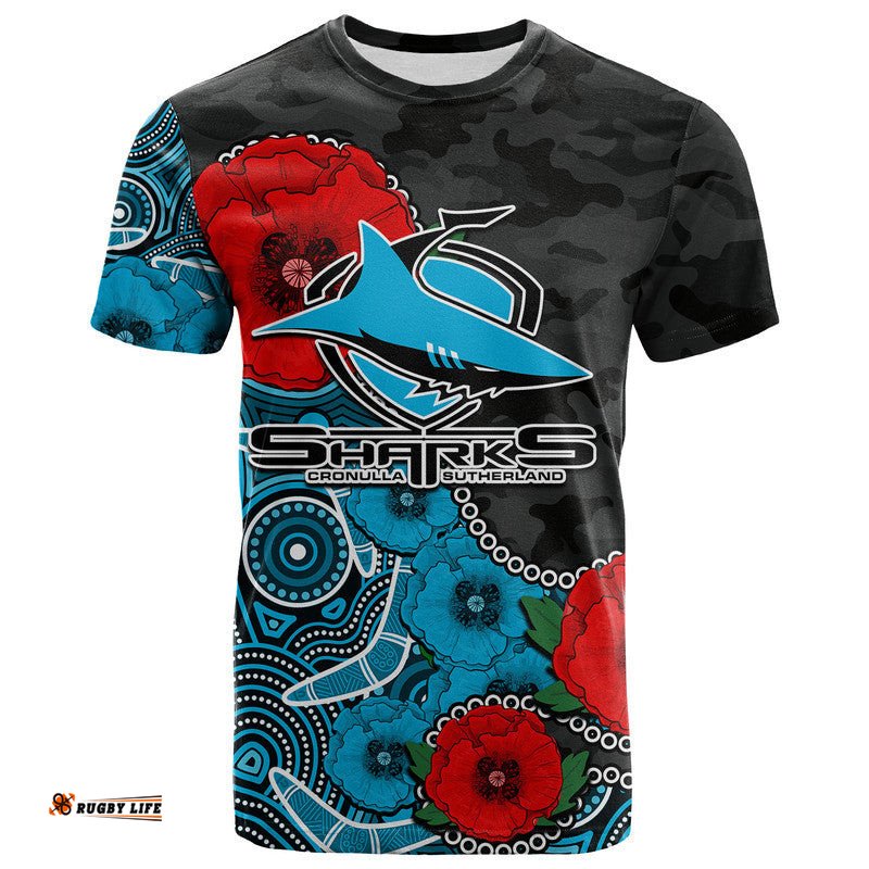 custom personalised anzac day nrl sharks army mix aboriginal t shirt
