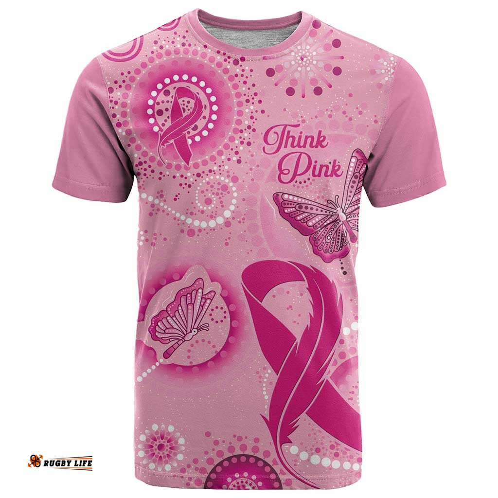 personalised australia indigenous t shirt breast cancer ribbon think pink pink version