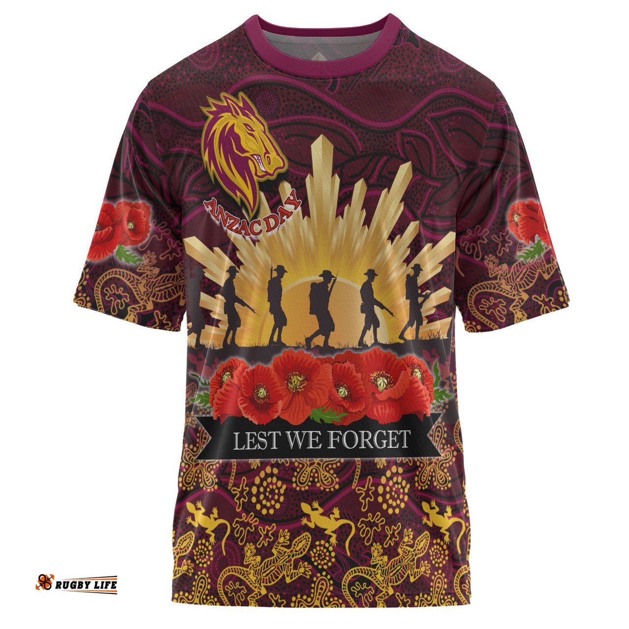 Amazing Aussie Brisbane Broncos T-shirt - Anzac Broncos Animals In Aboriginal Inspired Art T-shirt