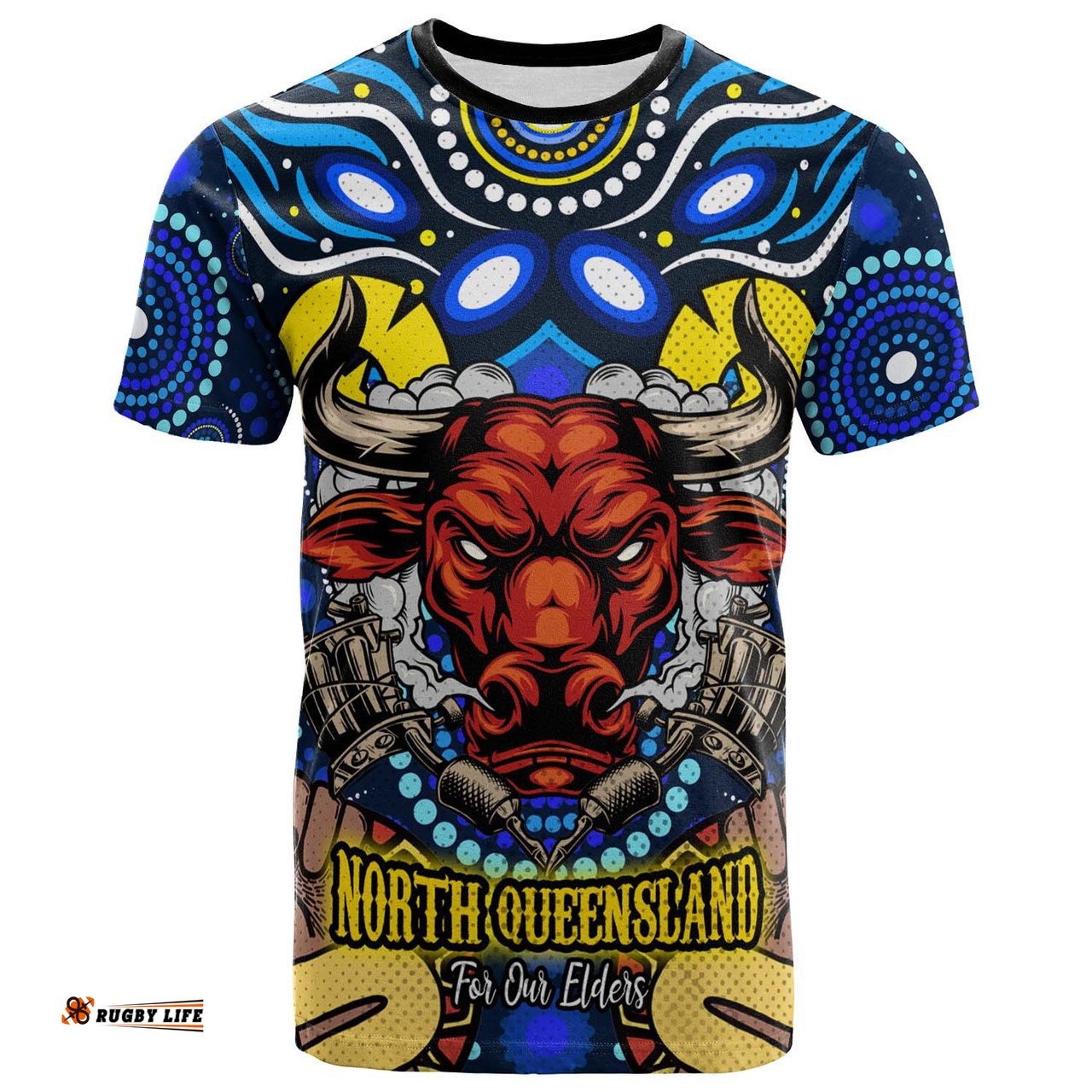Amazing Aussie North Queensland Cowboys Naidoc Custom T-Shirt - Aboriginal Inspired Dot Painting Style T-Shirt