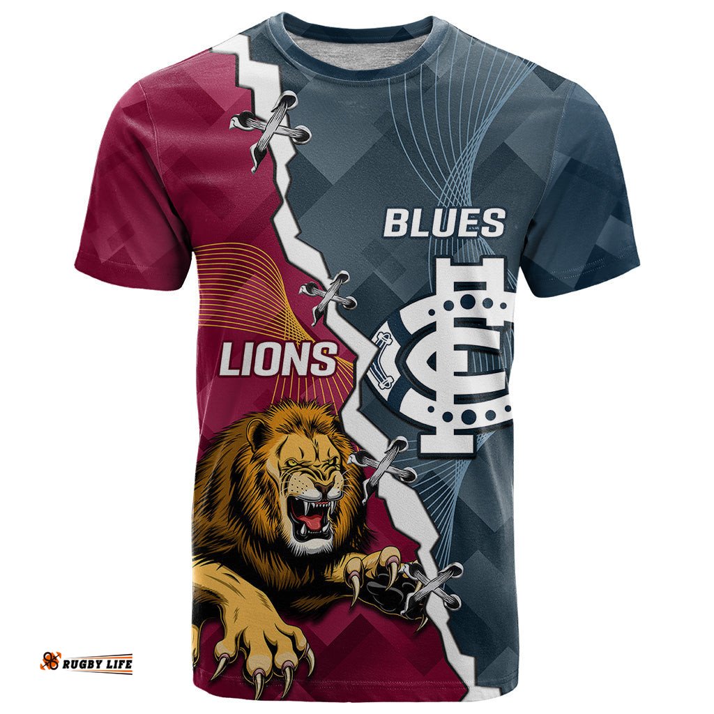 personalised lions and blues football t shirt 2023 together sporty style