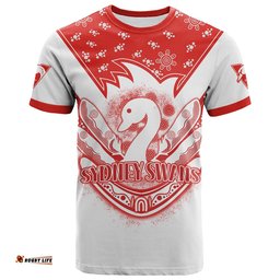 custom text and number swans football t shirt est 1874 aboriginal boomerang sydney bloods