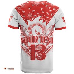 custom text and number swans football t shirt est 1874 aboriginal boomerang sydney bloods