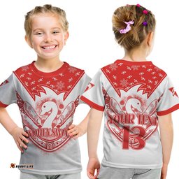 custom text and number swans football t shirt est 1874 aboriginal boomerang sydney bloods
