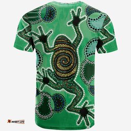 australia aboriginal inspired custom t shirt indigenous green frog watercolor dot art painting