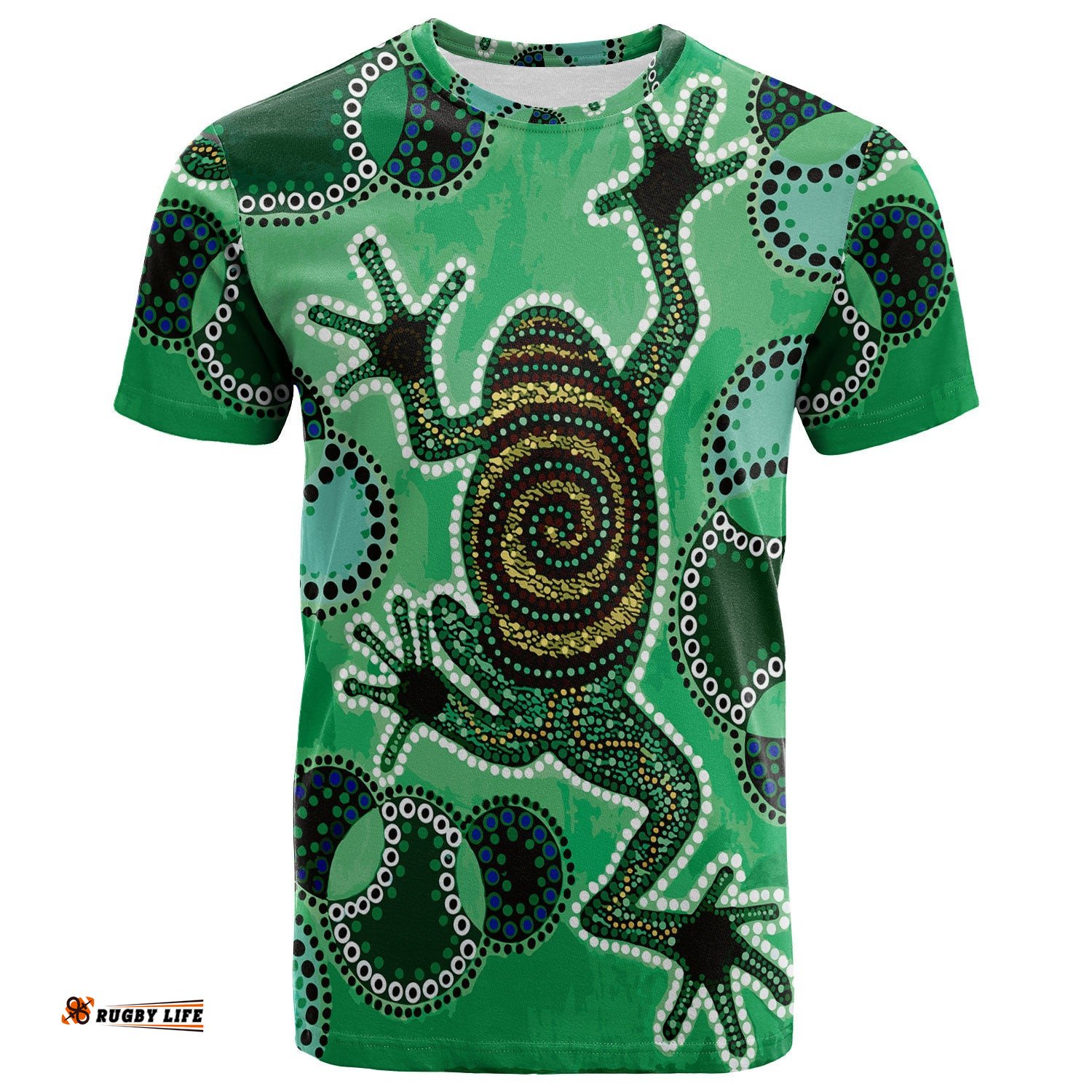 australia aboriginal inspired custom t shirt indigenous green frog watercolor dot art painting