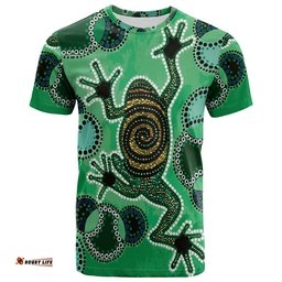 australia aboriginal inspired custom t shirt indigenous green frog watercolor dot art painting