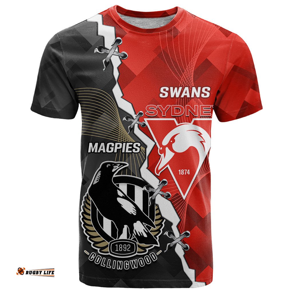 personalised collingwood and swans football t shirt 2023 together sporty style