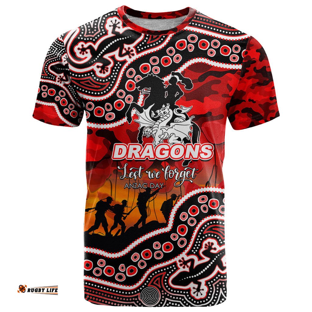 custom personalised anzac day nrl dragons t shirt aboriginal lizard patterns