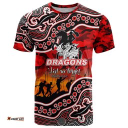 custom personalised anzac day nrl dragons t shirt aboriginal lizard patterns