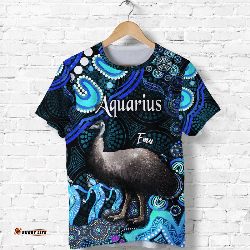 custom personalised australian astrology t shirt aquarius emu glider zodiac aboriginal vibes blue