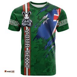 Amazing Aussie South Sydney Rabbitohs T-shirt - Custom South Sydney Rabbitohs With Camouflage and Australia Flag T-shirt