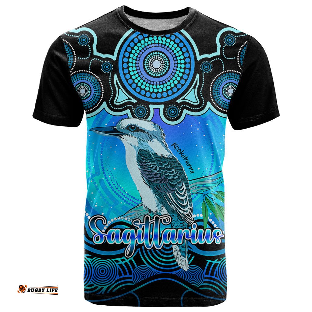 personalised australia sagittarius kookaburra zodiac t shirt auz astrology aboriginal aqua