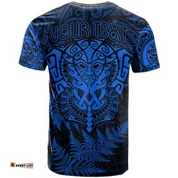 personalised new zealand rugby t shirt silver fern all black mix ta moko blue style