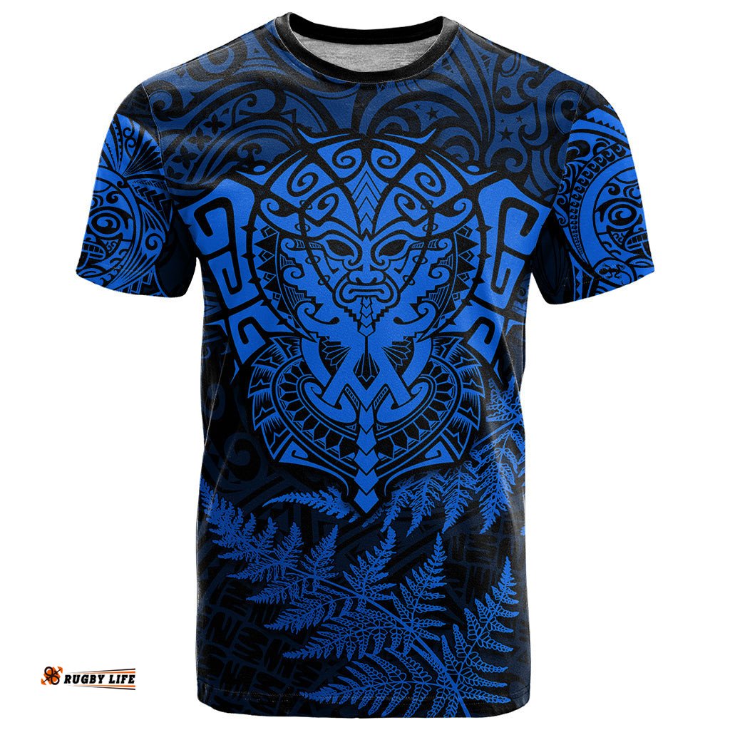 personalised new zealand rugby t shirt silver fern all black mix ta moko blue style