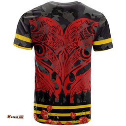 Amazing Aussie Waikato Chiefs Rugby T-shirt - Anzac Day Waikato Chiefs Maori Pattern with Poppy Flowers T-shirt
