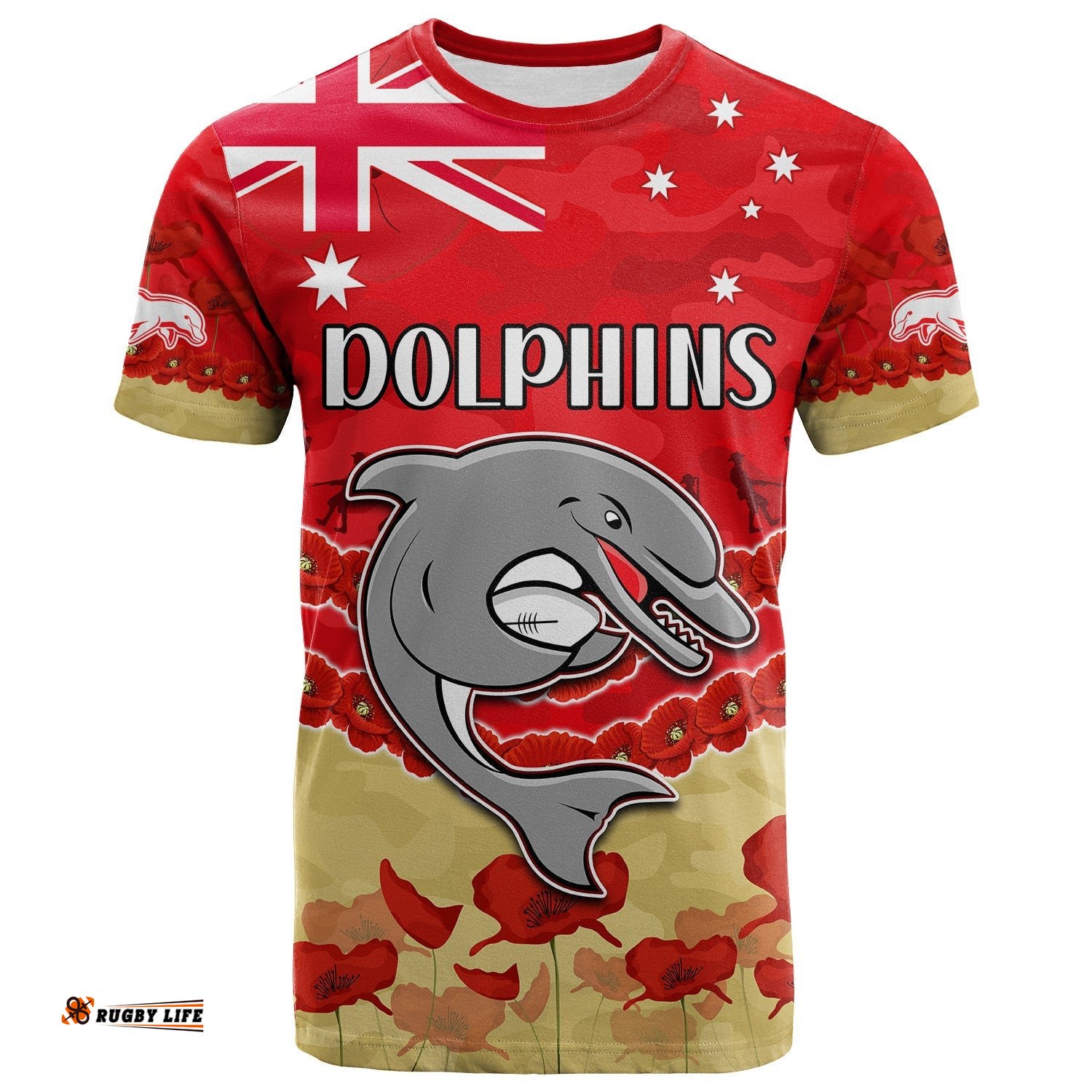dolphins rugby t shirt anzac day lest we forget