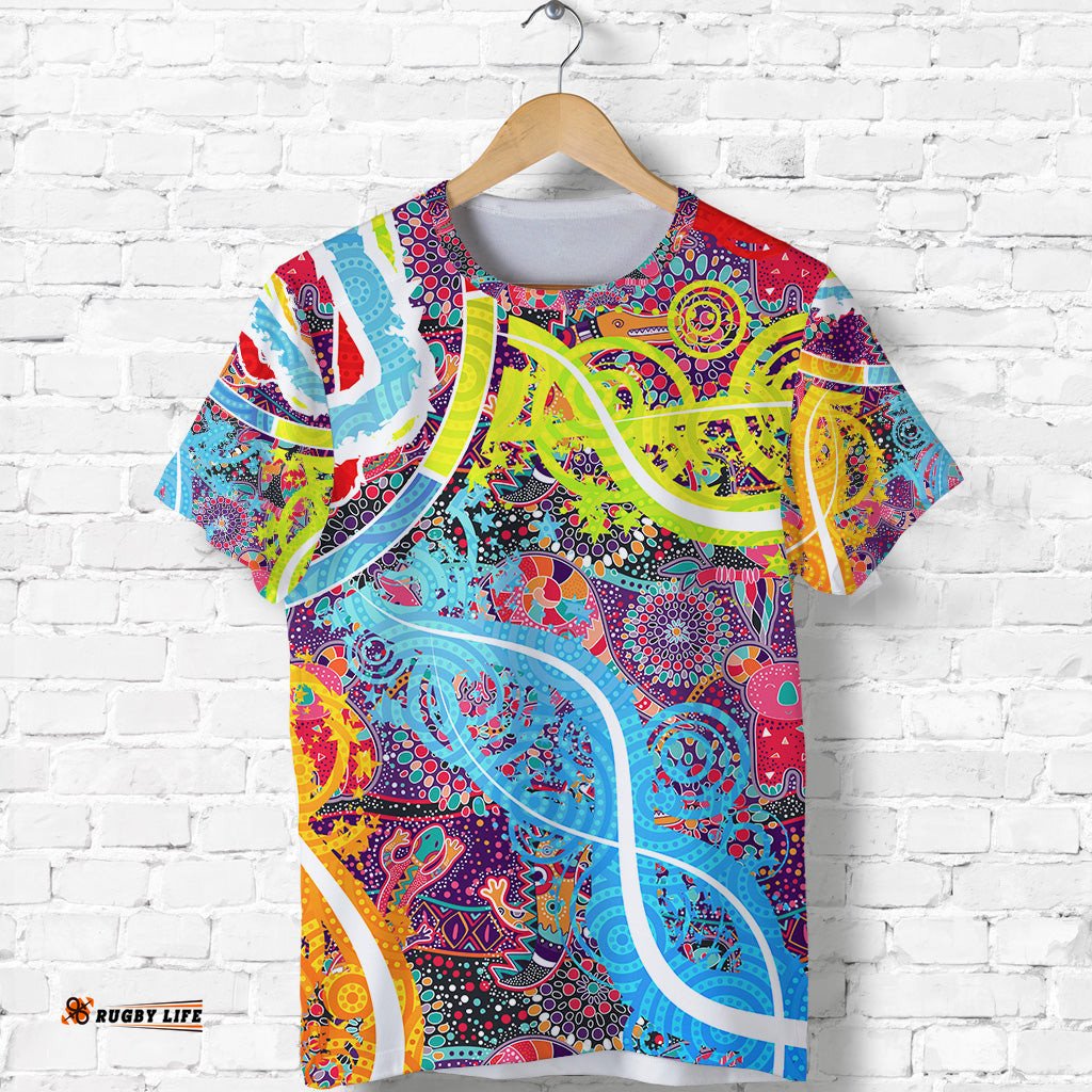 aboriginal art colorful vibes t shirt indigenous
