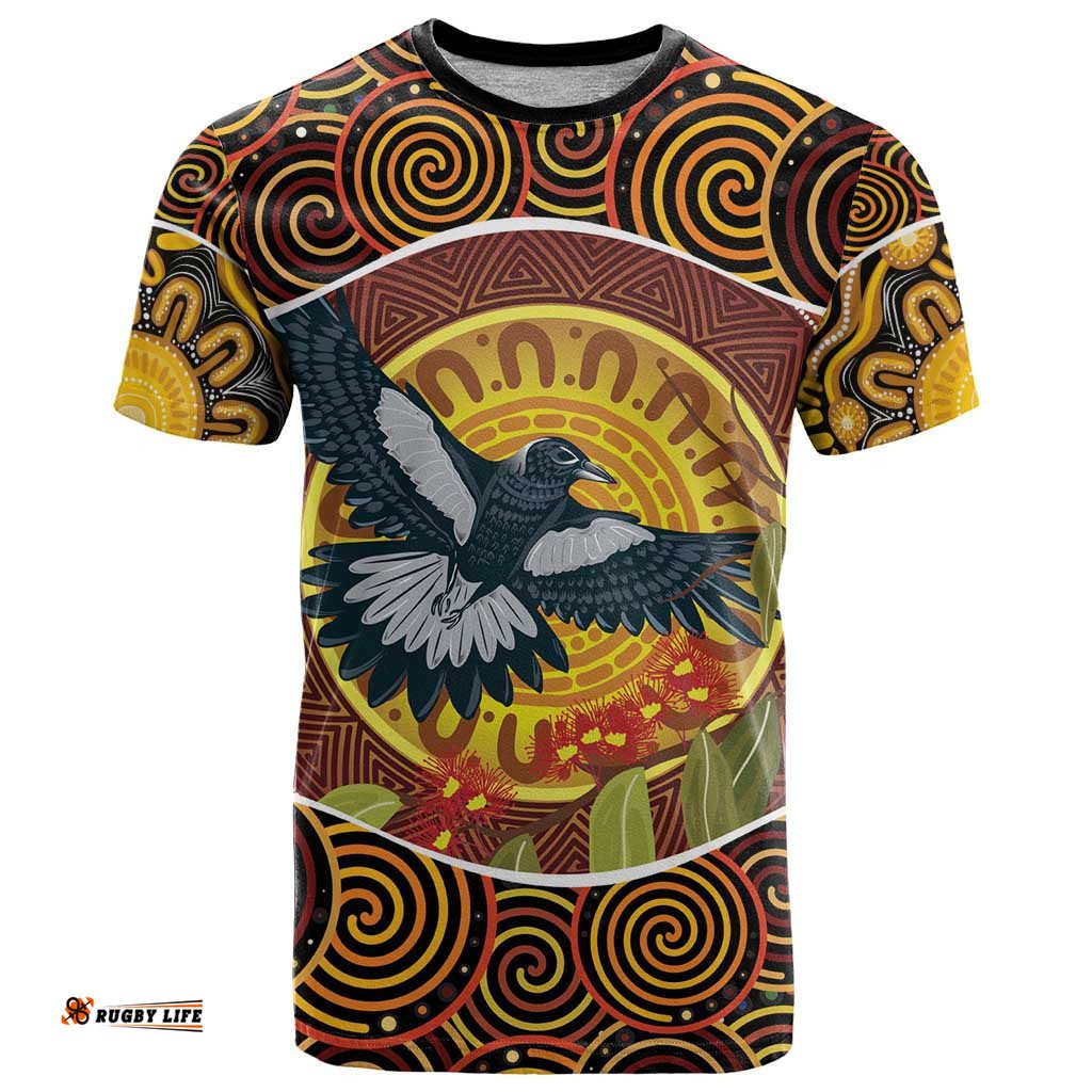 aboriginal magpies dots art t shirt native australian animals