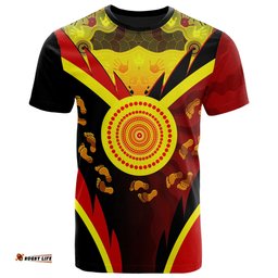 aboriginal t shirt indigenous flag with footprint hand art