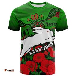 custom text and number rabbitohs rugby anzac t shirt south sydney camouflage poppy aboriginal