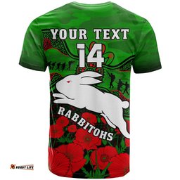 custom text and number rabbitohs rugby anzac t shirt south sydney camouflage poppy aboriginal
