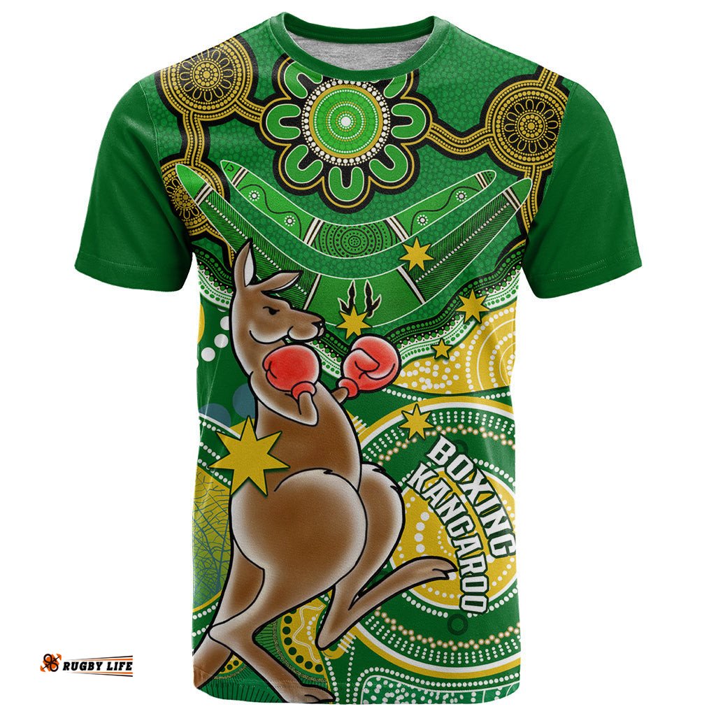 personalised australia boxing kangaroo t shirt aussie indigenous art mix national color