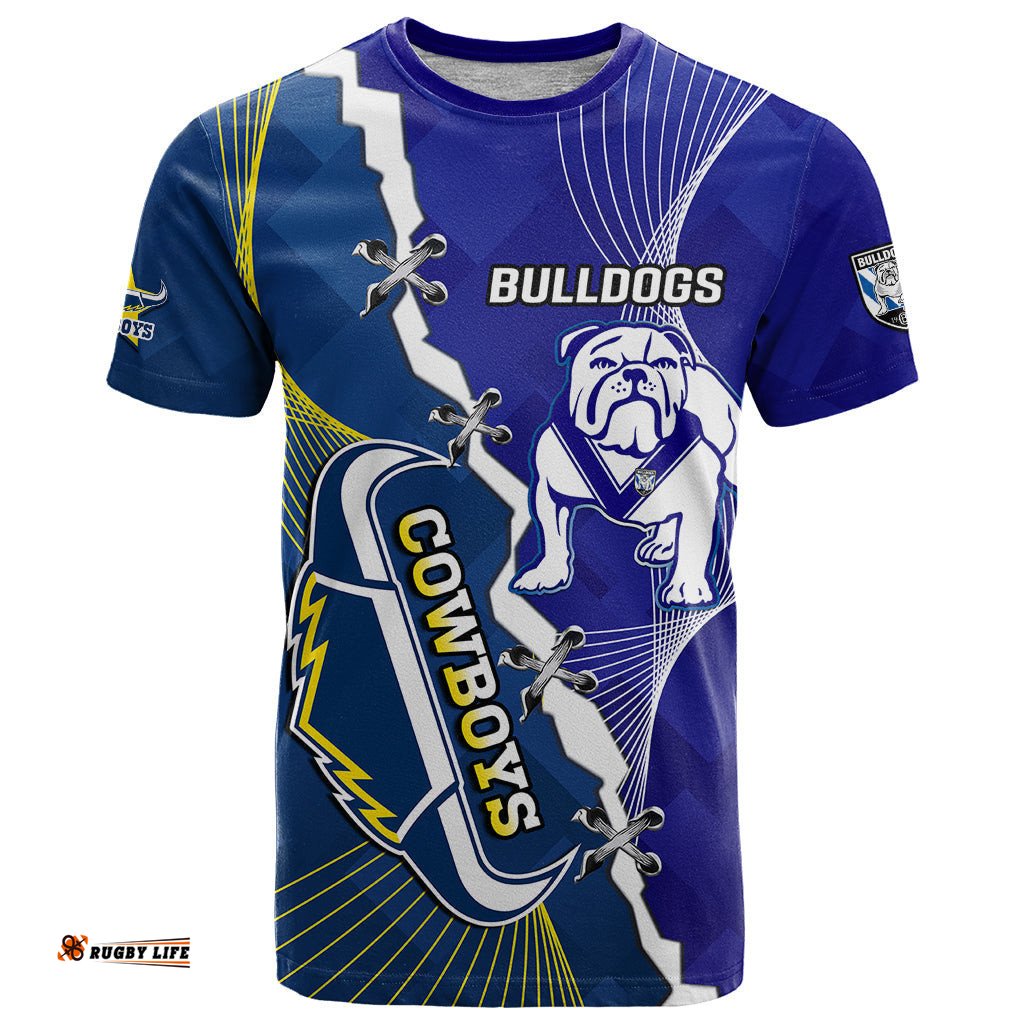 custom personalised bulldogs mix cowboys rugby t shirt sporty style