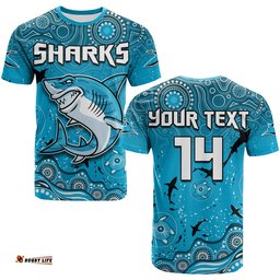 custom text and number sharks rugby t shirt go sharkies aboriginal special version