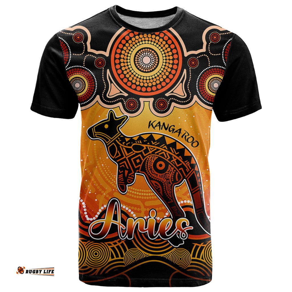 personalised australia aries kangaroo zodiac t shirt auz astrology aboriginal red
