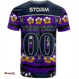 Amazing Aussie Melbourne Storm T-Shirt - Tropical Hibiscus and Coconut Trees