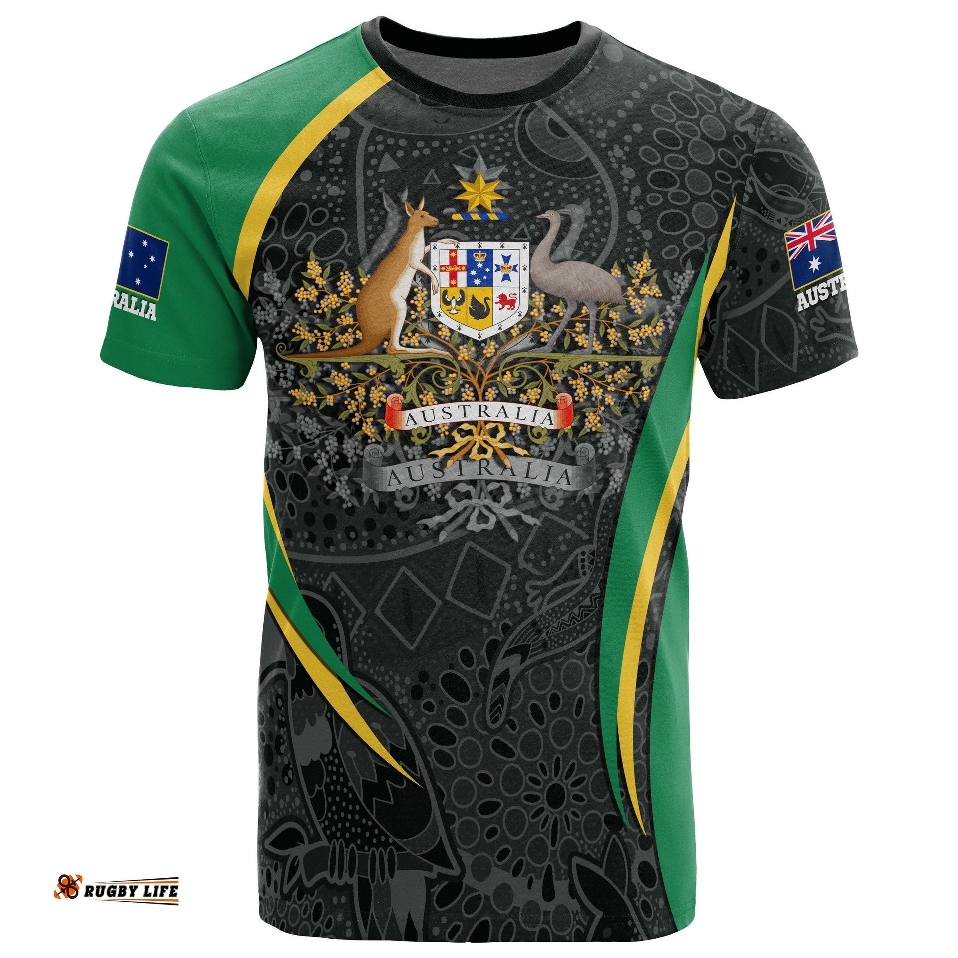 aboriginal t shirt australian coat of arms aussie spirit green