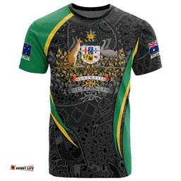 aboriginal t shirt australian coat of arms aussie spirit green