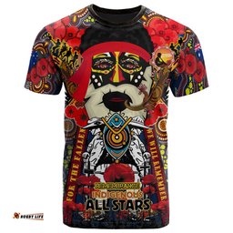 all stars rugby anzac day custom watercolour t shirt remembrance indigenous dreamtime with poppy flower