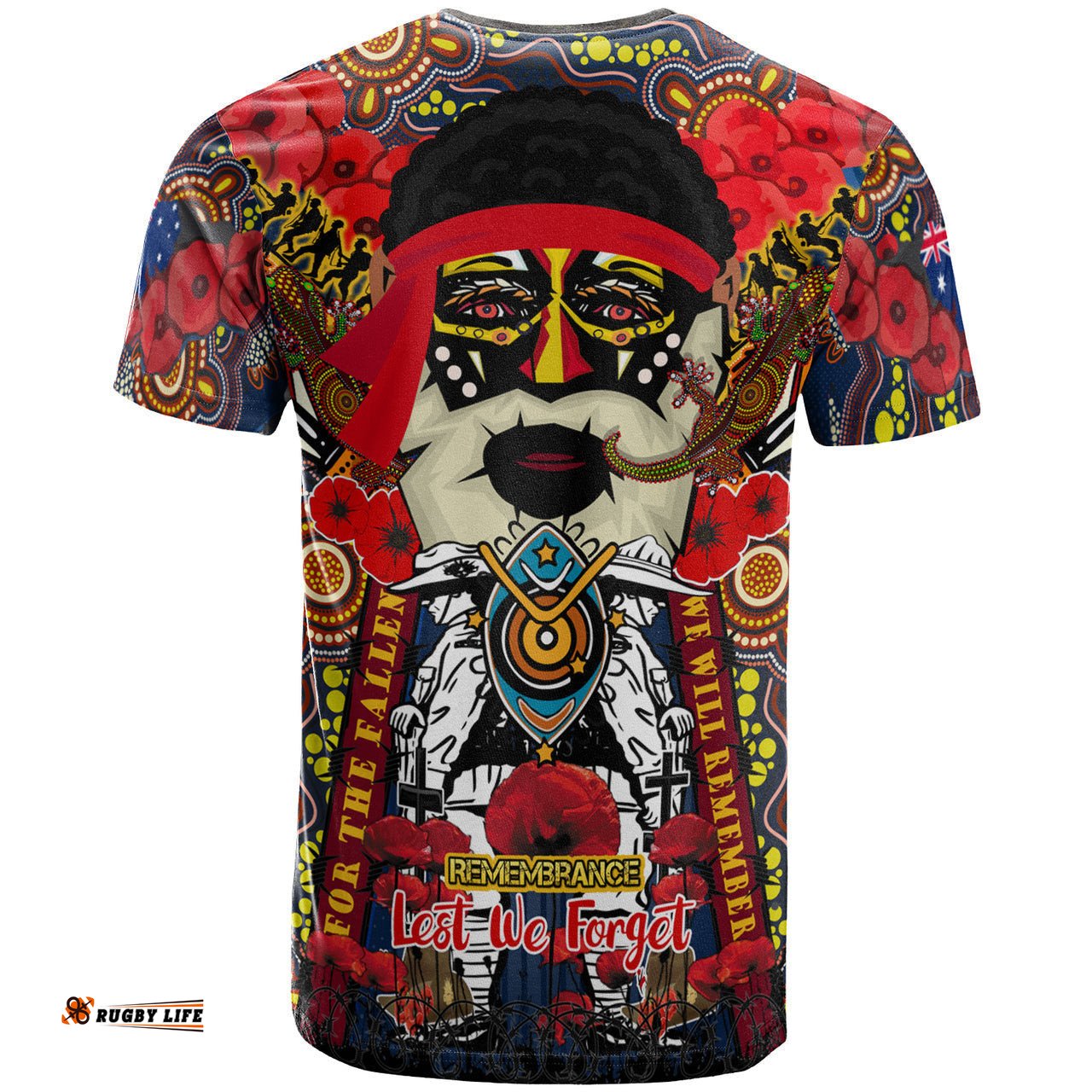 all stars rugby anzac day custom watercolour t shirt remembrance indigenous dreamtime with poppy flower