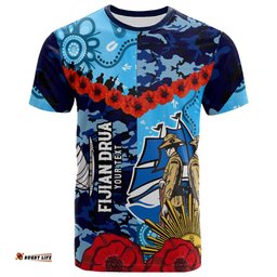 Amazing Aussie Fijian Drua Rugby T-shirt - Custom Anzac Day Fijian Drua Remembrance with Aboriginal Inspired Pattern T-shirt